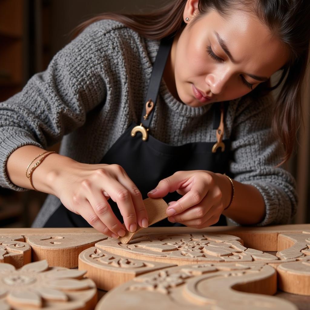 Local artisan working on a handcrafted furniture piece at La Tienda Home Alfafar