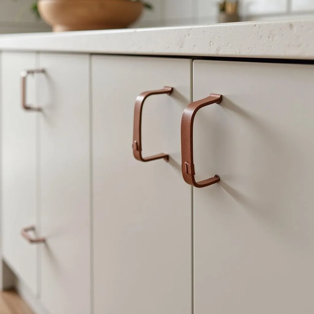 Zara Home leather pulls add a touch of rustic elegance to kitchen cabinets