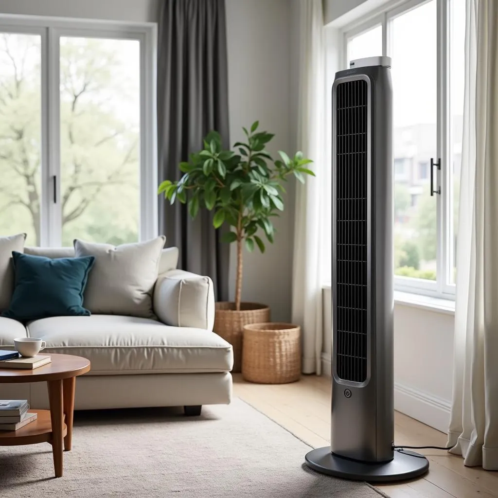 Modern tower fan in a living room