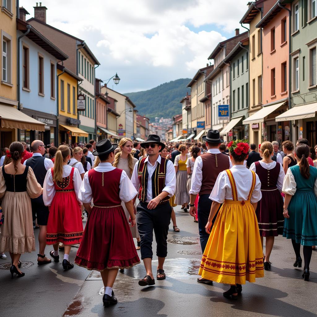 Locals in traditional attire celebrating a Basque festival in Arrasate