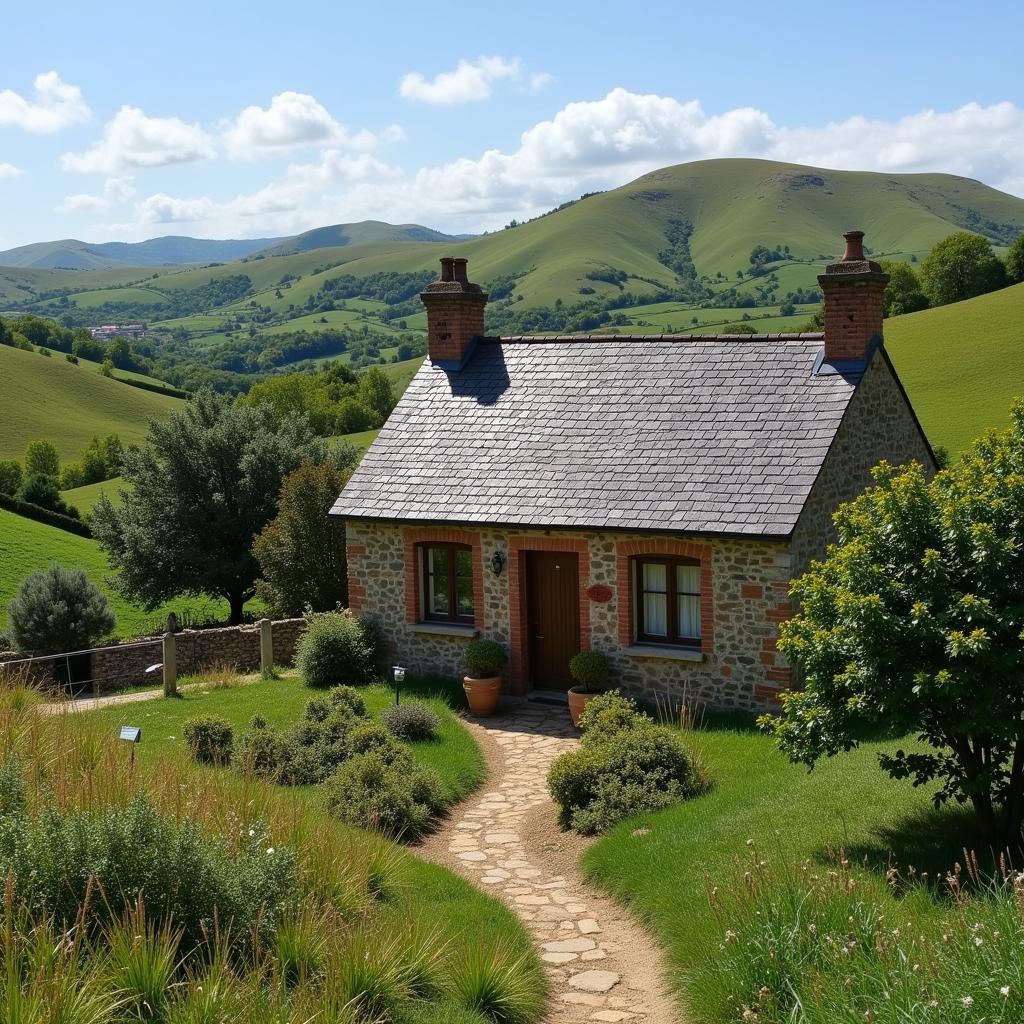 Stone cottage with a slate roof in the Galician countryside