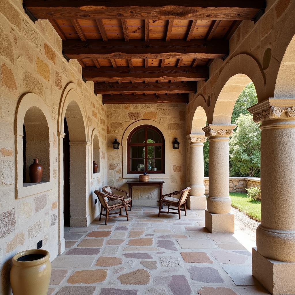 Traditional Spanish Home with Stone Walls and Wooden Beams