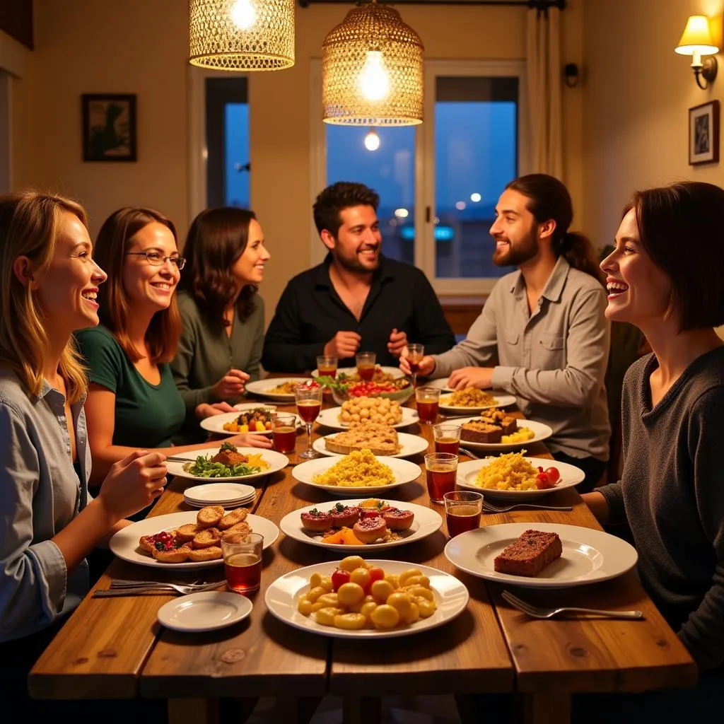 Enjoying a traditional Spanish meal during a homestay in Salamanca