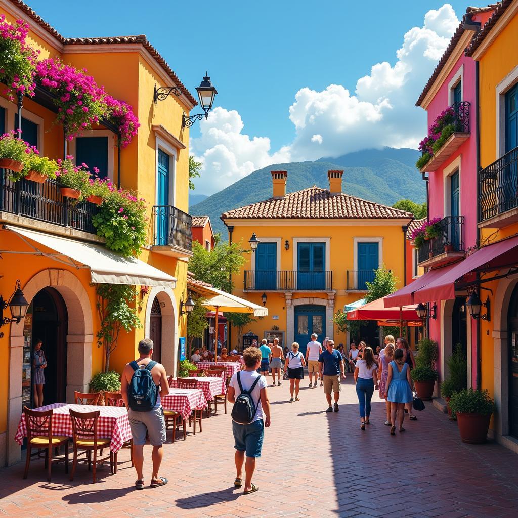 Bustling Town Square in a Traditional Spanish Town