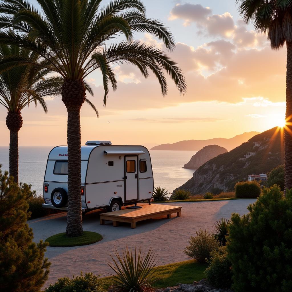 Trailer Home Parked on the Spanish Coast