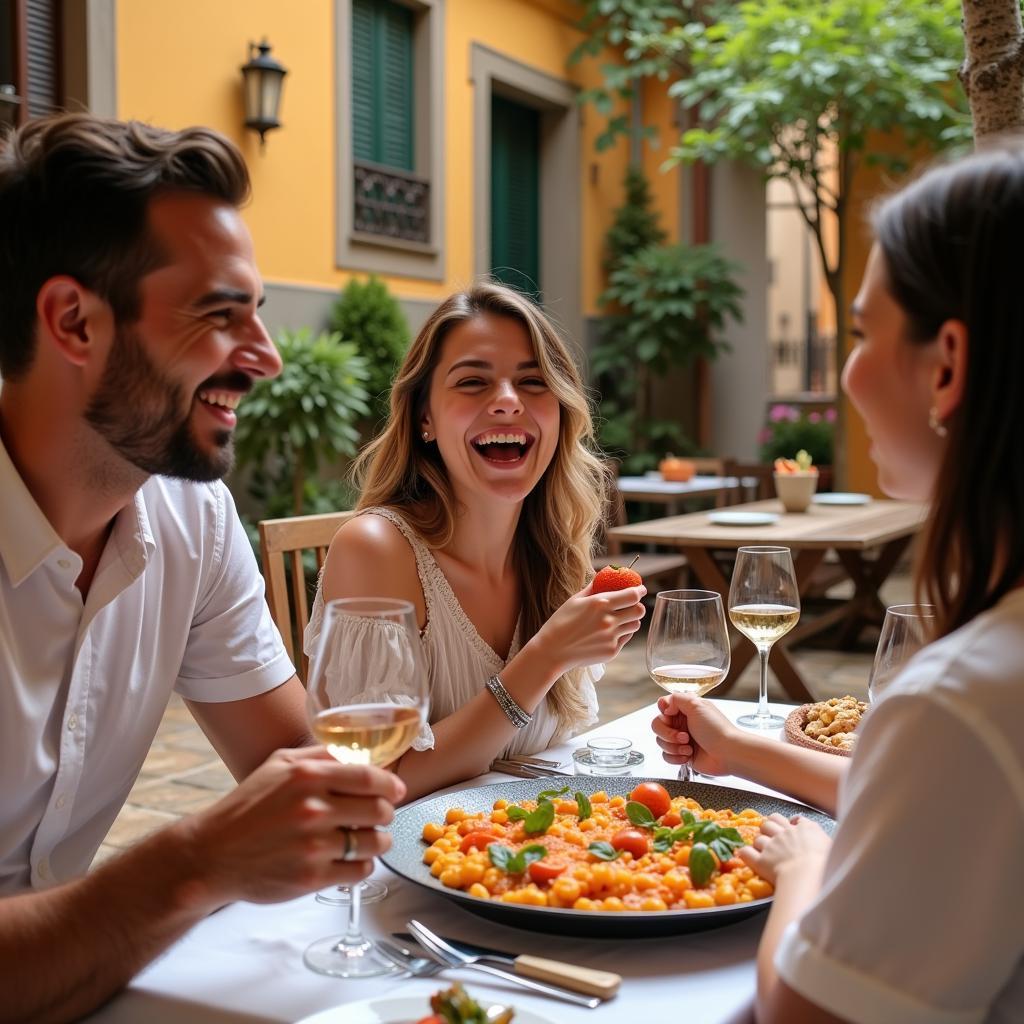 Traveler Enjoying Spanish Meal with Host Family