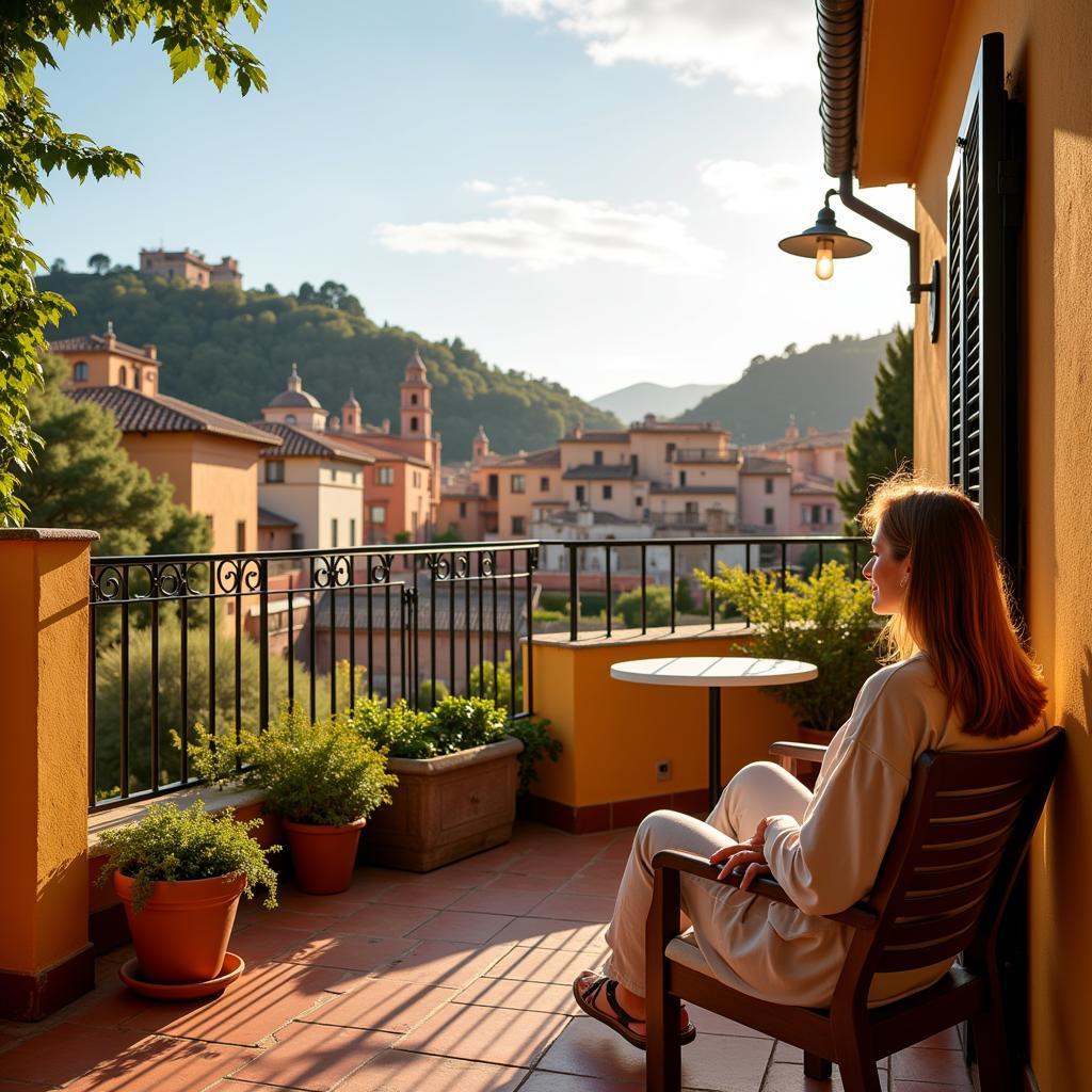 Traveler Enjoying View From Spanish Balcony in a Spaceo Home