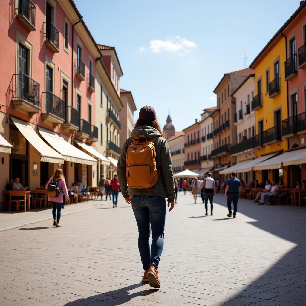 A traveler exploring a vibrant Spanish city