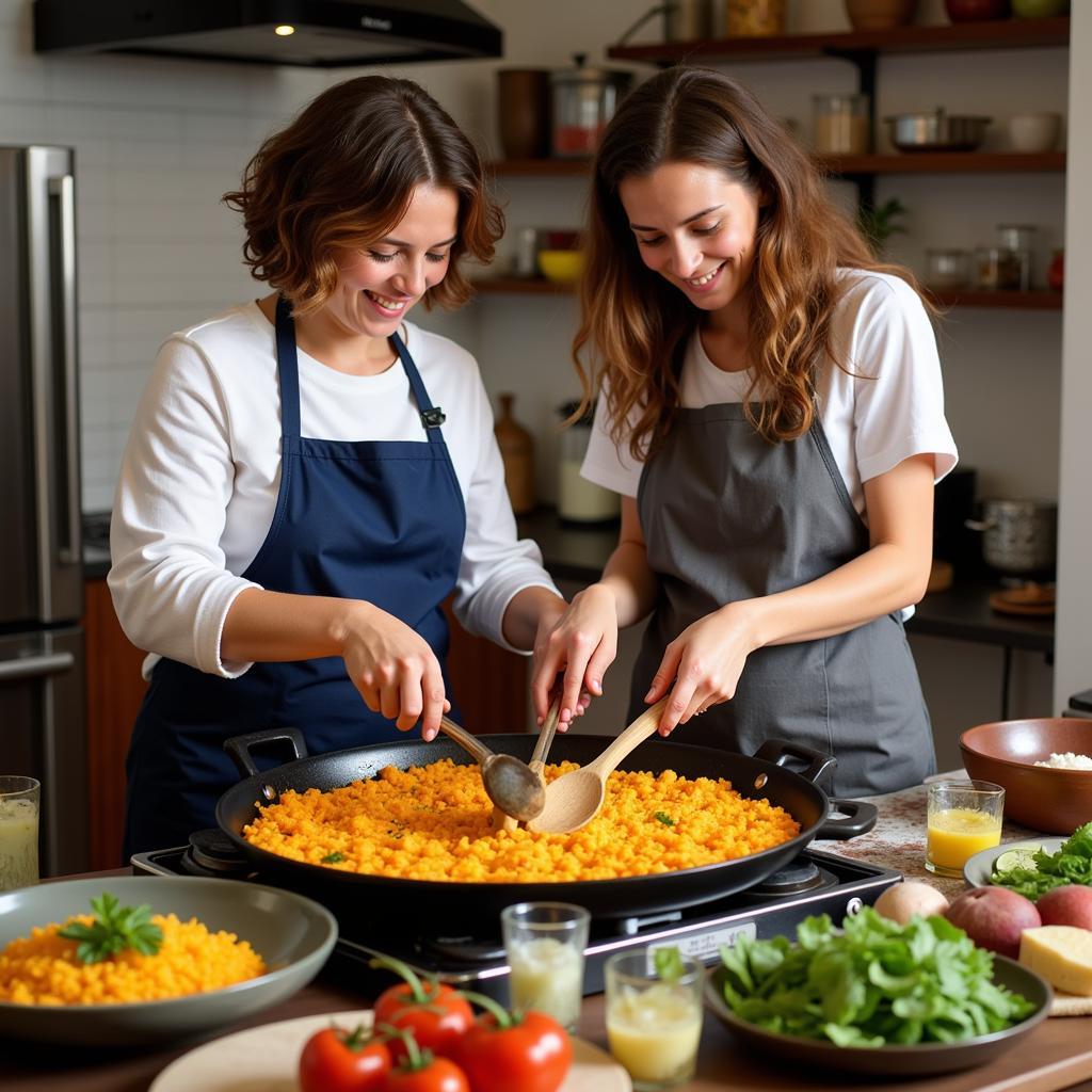 Traveler learning to make paella