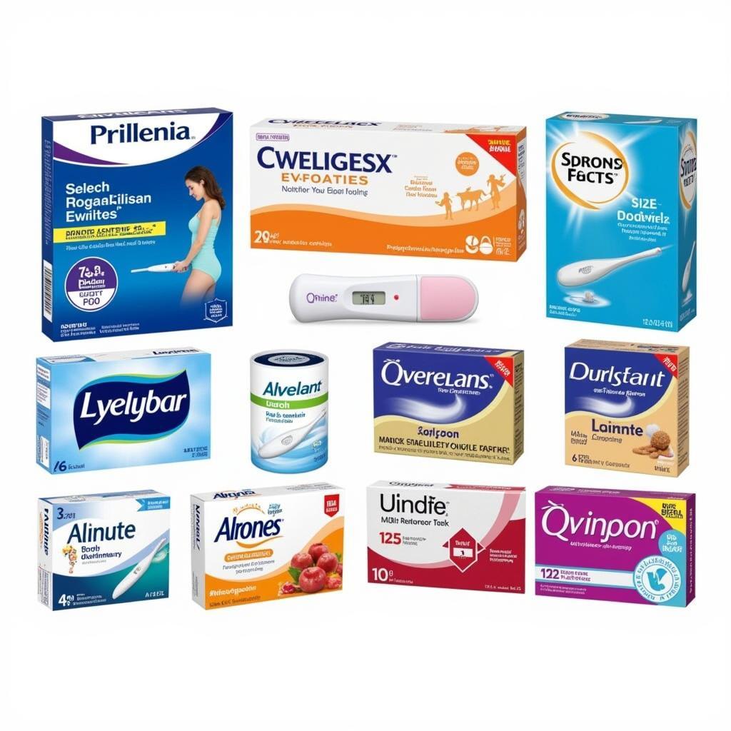 An assortment of different at-home pregnancy test brands and types