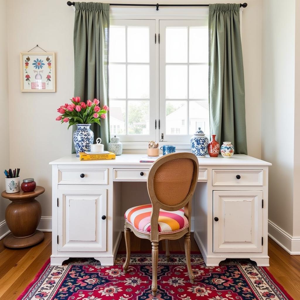 Upcycled desk made from a vintage door in a Spanish home office