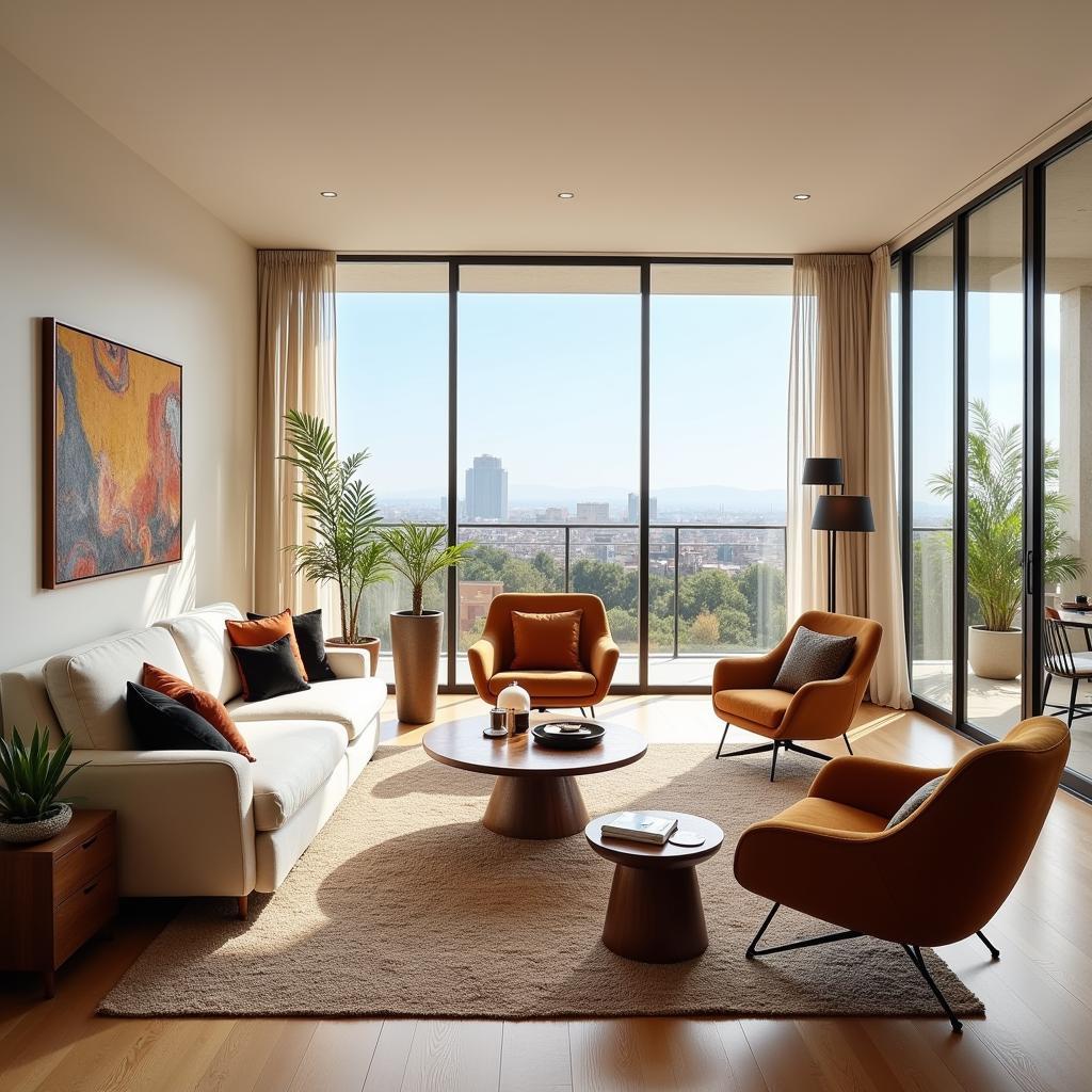 Spacious living room in a Kave Home Valencia apartment