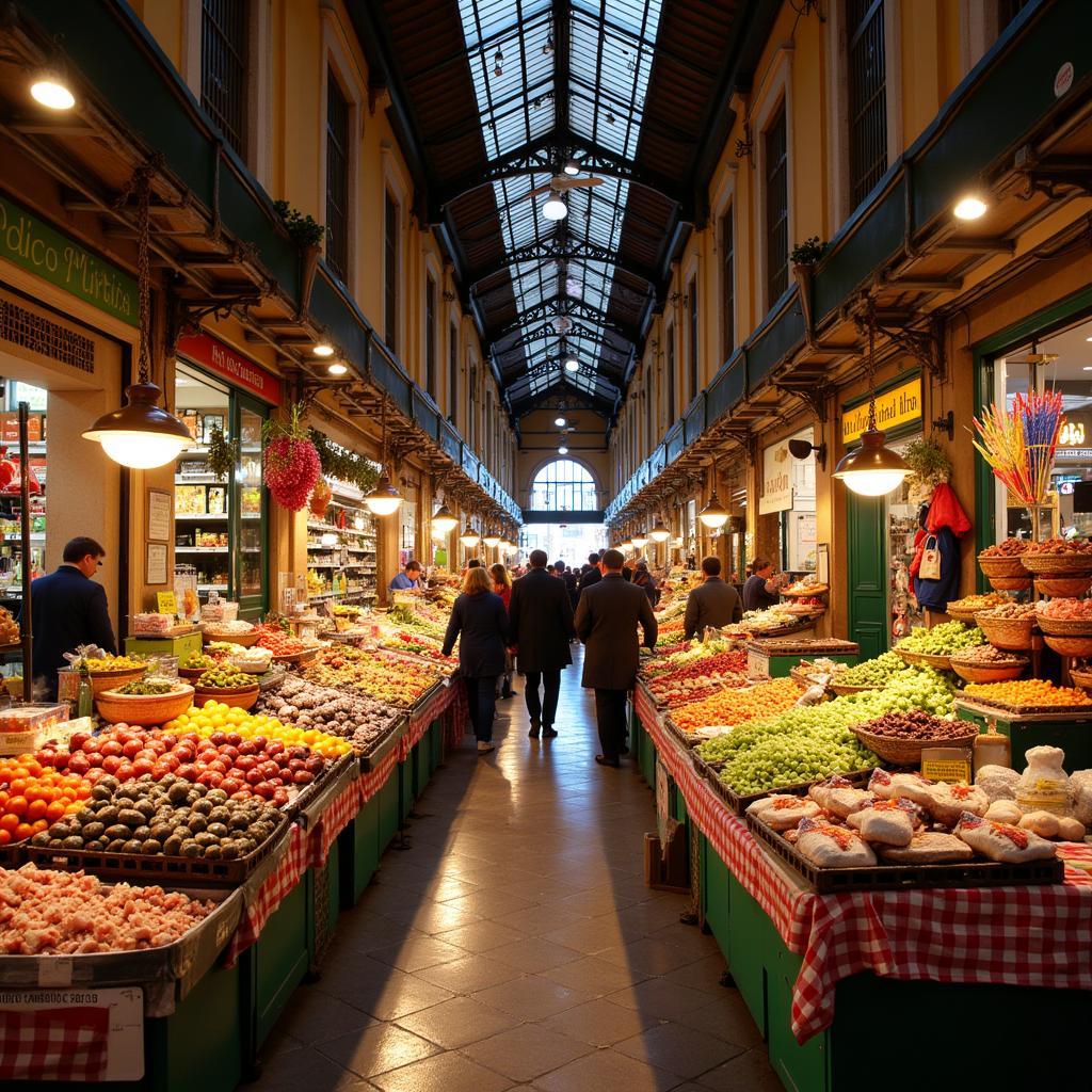 Bustling interior of Valencia's Central Market