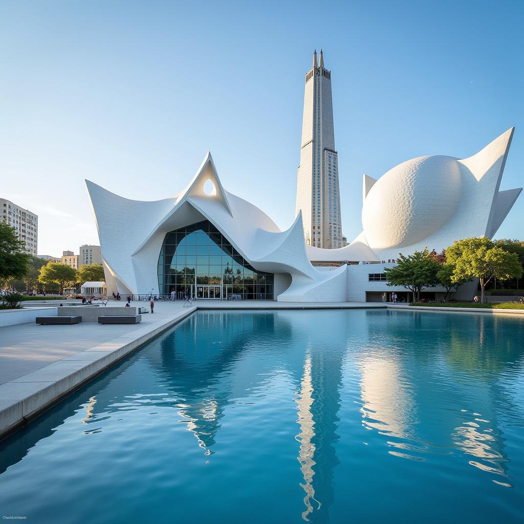 Panoramic view of the City of Arts and Sciences in Valencia.