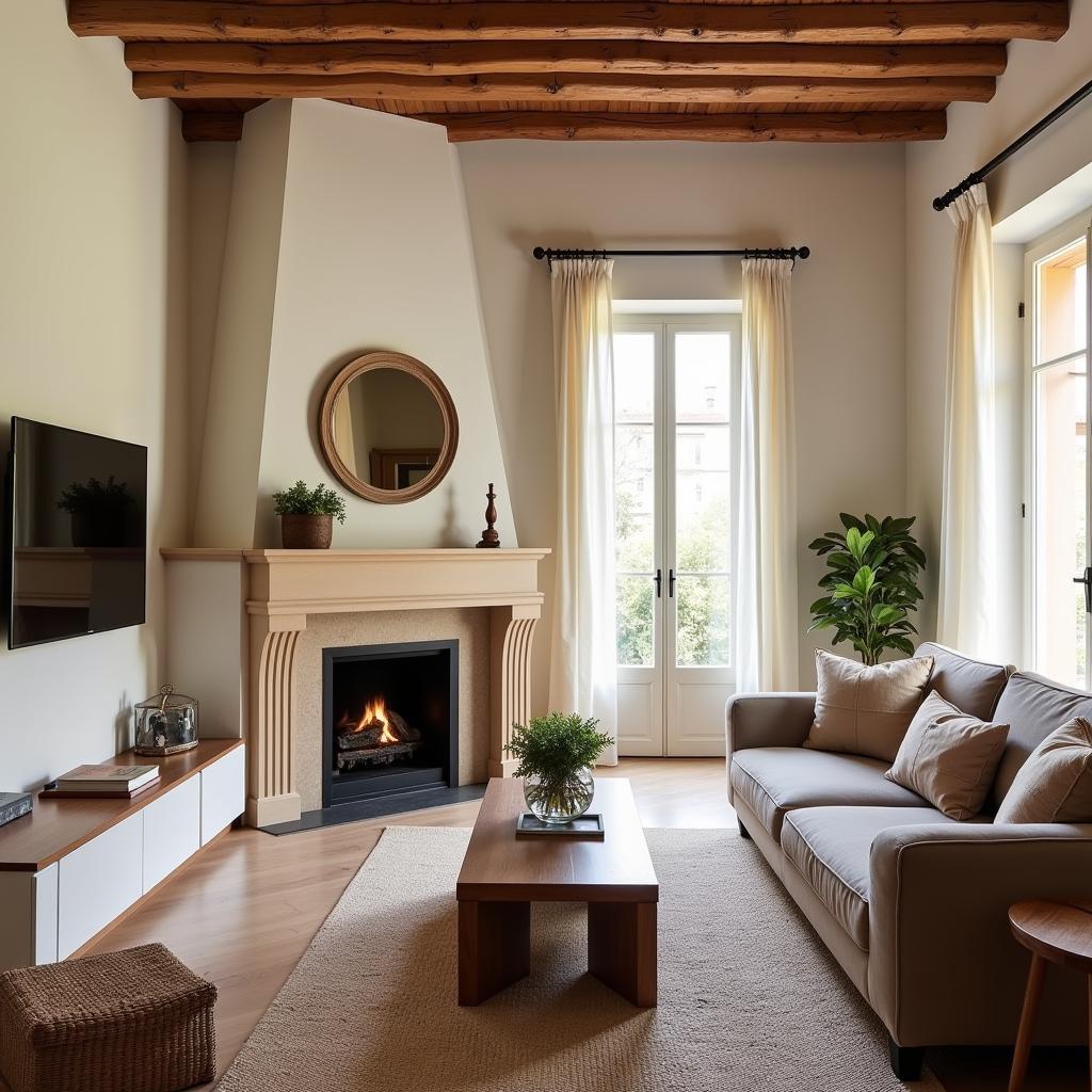 A stylish and modern living room in a Valencia holiday home, flooded with natural light and featuring comfortable seating and contemporary decor.