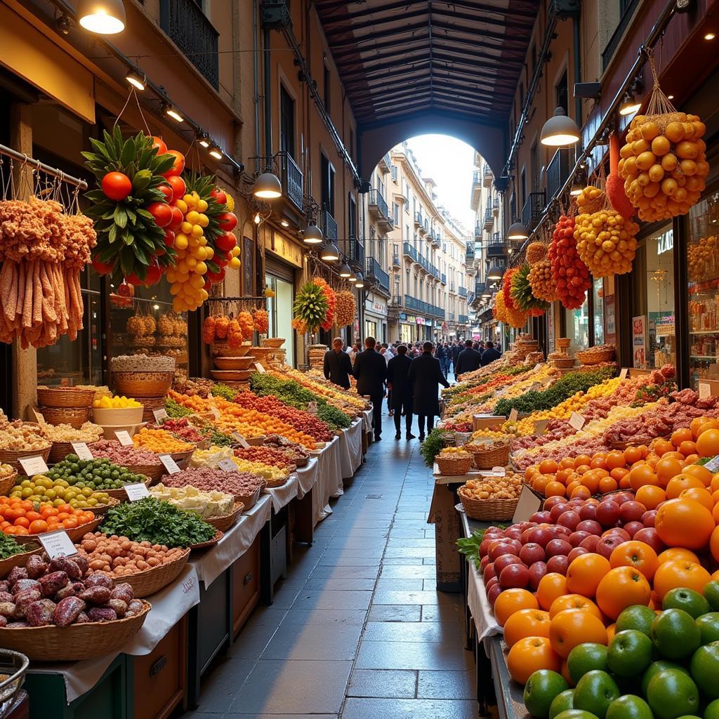 Vibrant colors of fresh produce at a local Valencian market