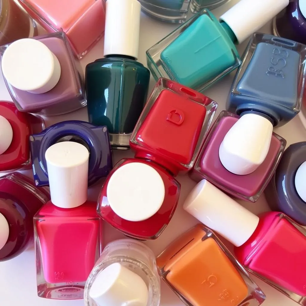 A wide array of colorful nail polish bottles arranged on a table