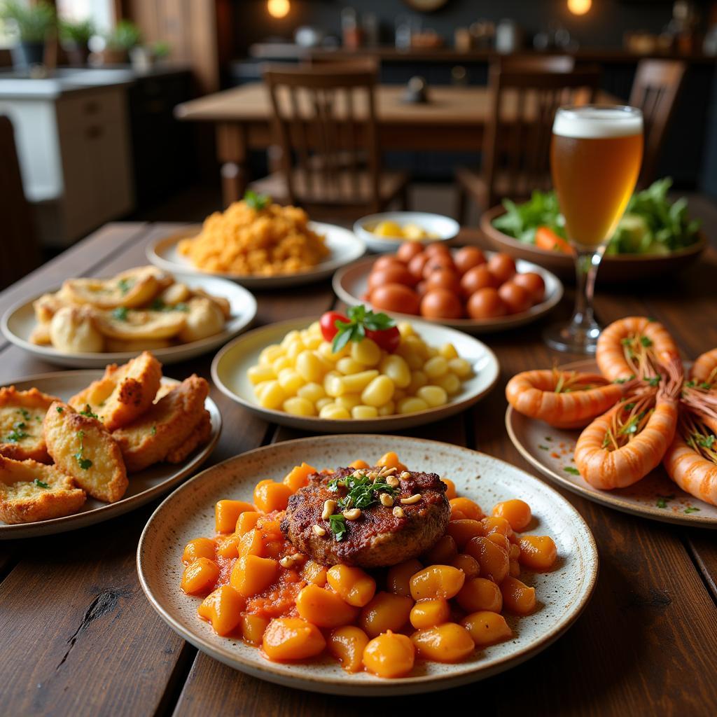 Assortment of Spanish tapas on a rustic table