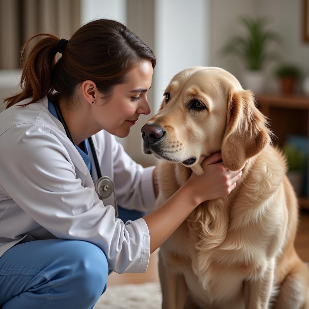 Veterinarian Comforting a Dog at Home