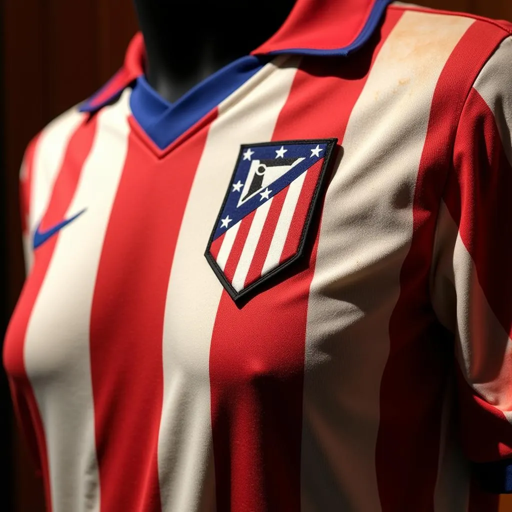 A vintage Atletico Madrid jersey on display