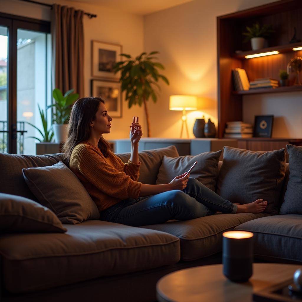 Using voice commands to control smart home devices in a Spanish apartment