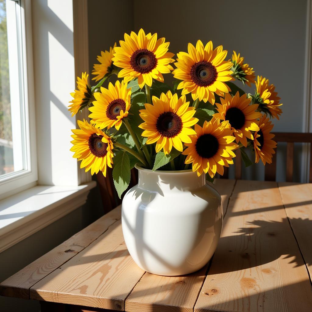 Sunflowers in a white Zara Home vase