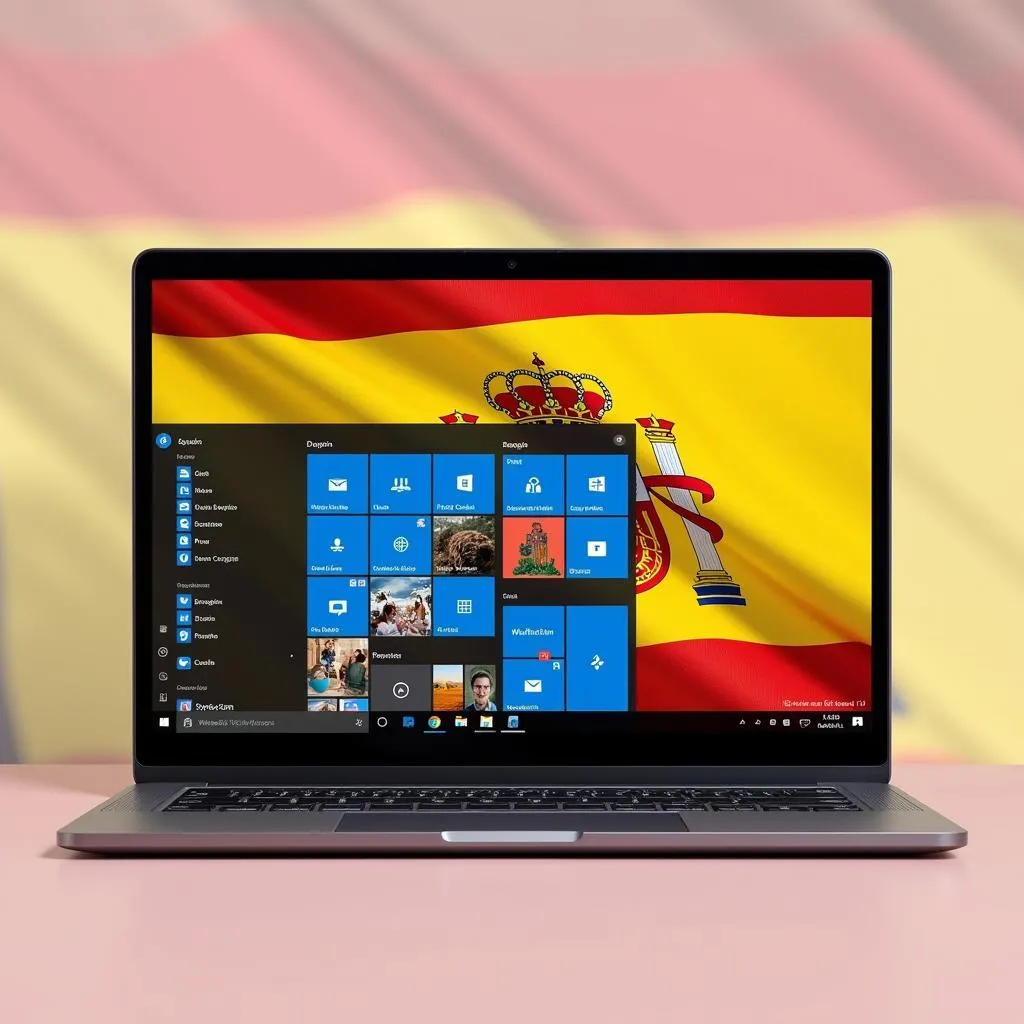 Windows 10 Home N with a Spanish flag in the background