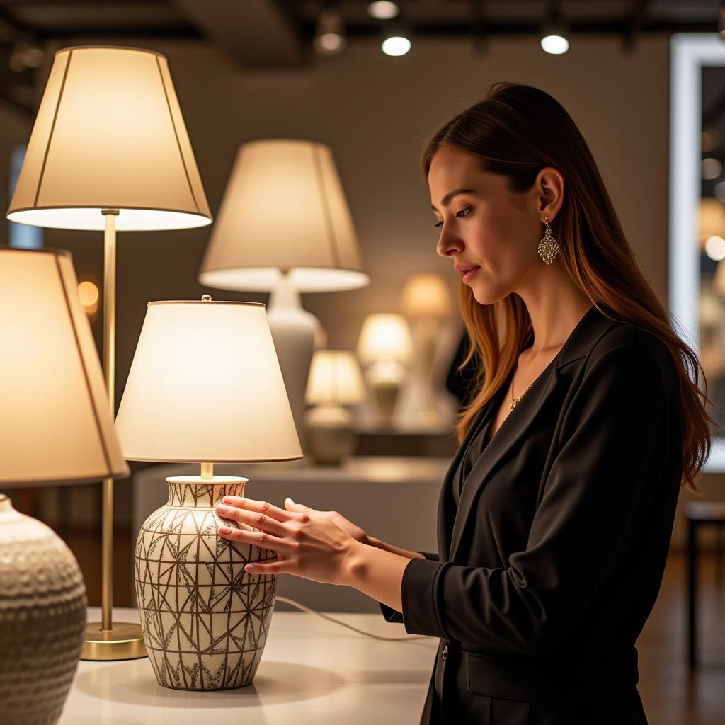 Woman browsing Zara Home lamps on sale