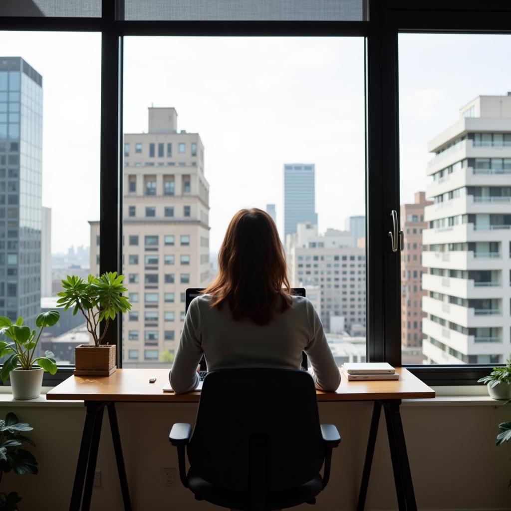 Woman Working Remotely in Spain