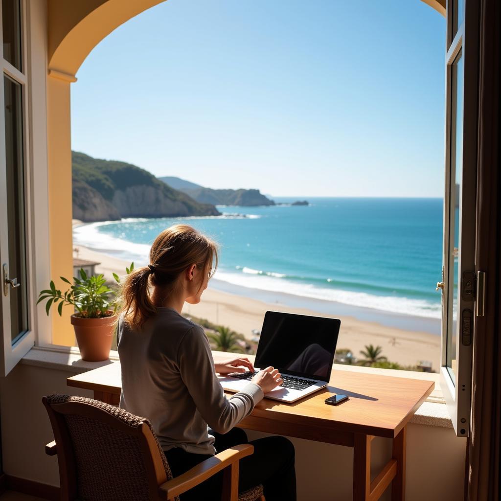 Working from home with a beach view in Spain