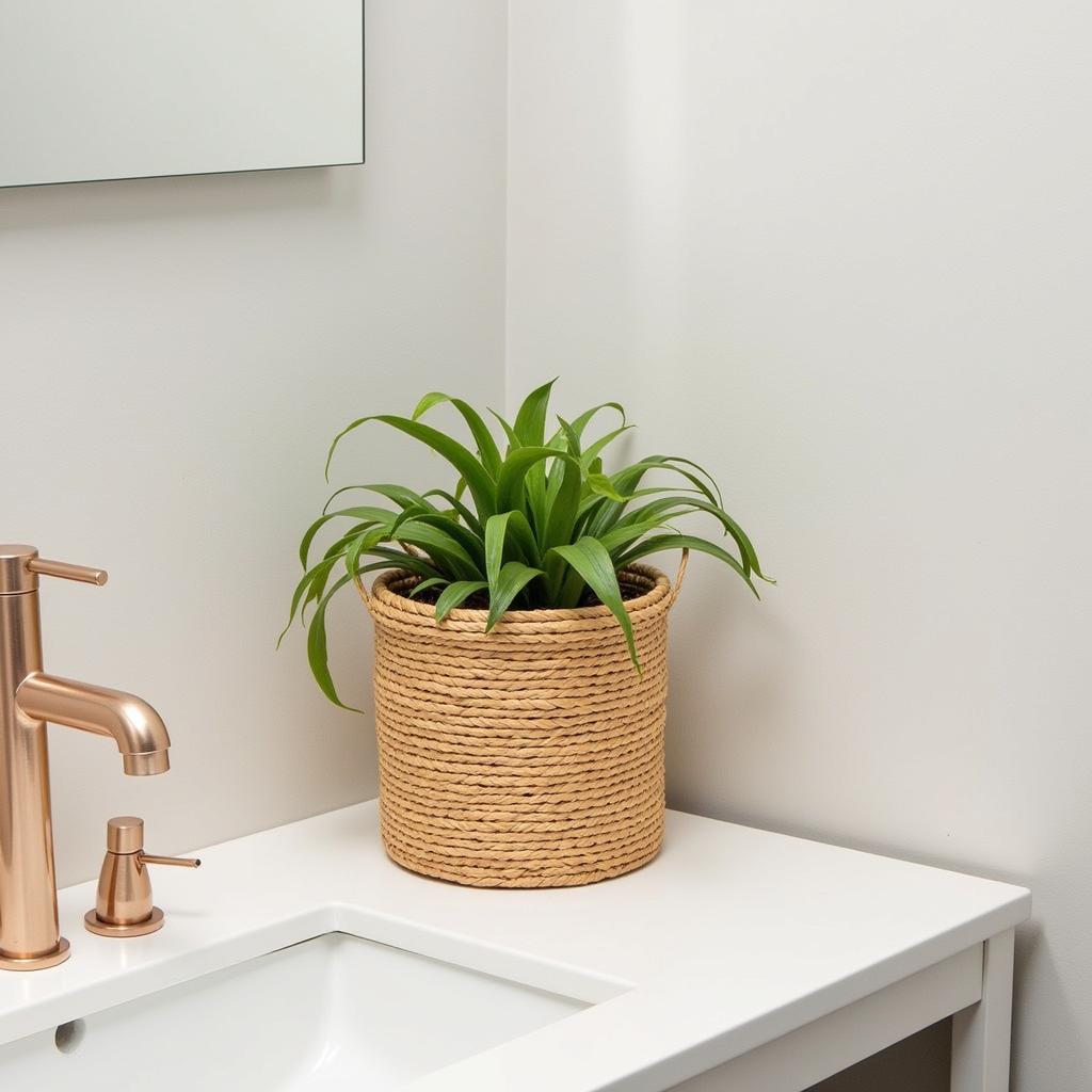 Zara Home Rattan Bathroom Bin with Greenery