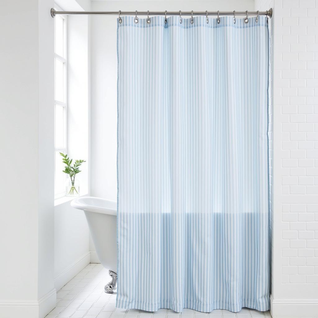 Zara Home bathroom curtain with blue and white stripes