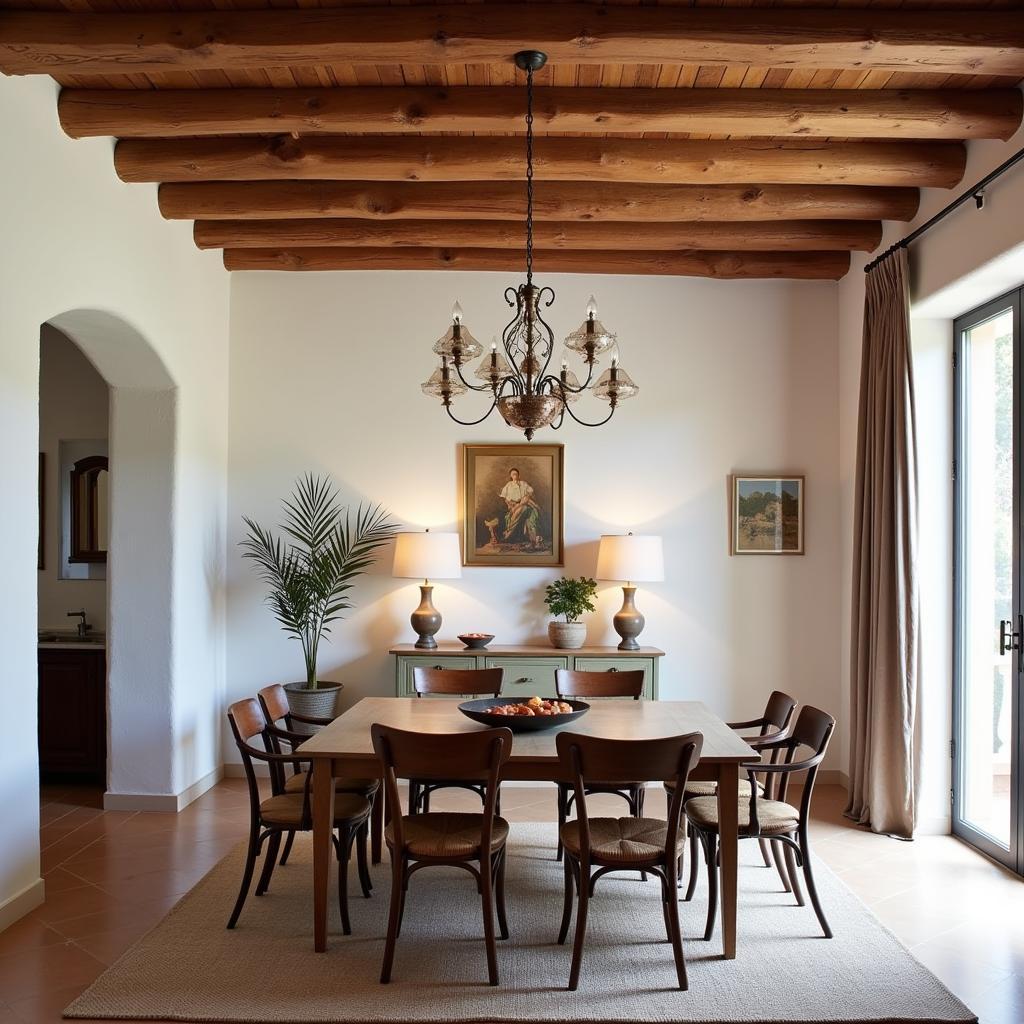 Zara Home ceiling lamps illuminating a Spanish dining room