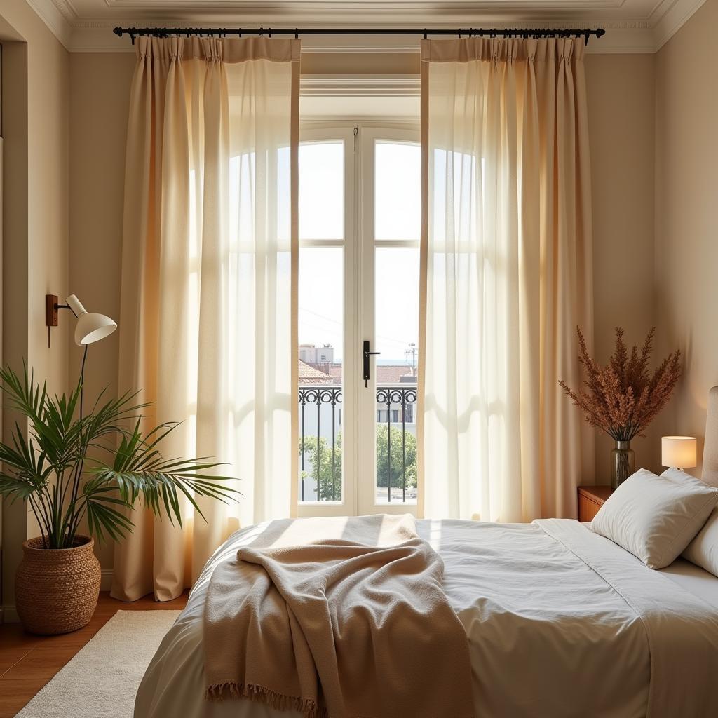 Zara Home blackout curtains in a Spanish bedroom