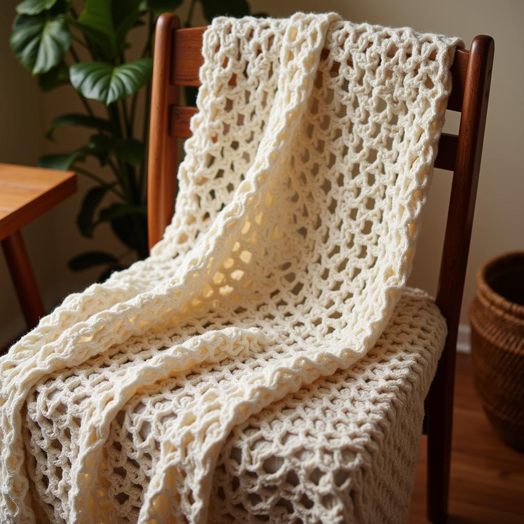 Zara Home crochet blanket draped over a chair