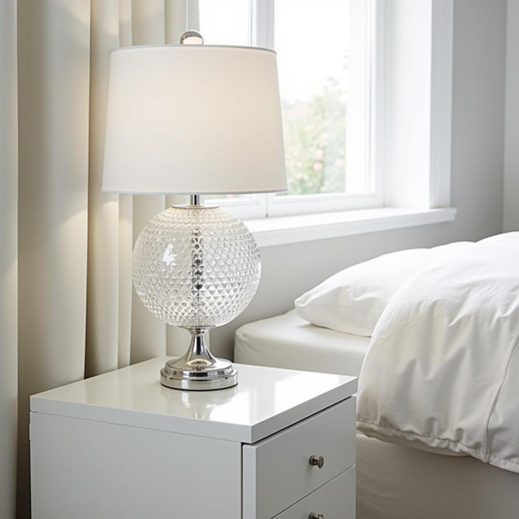 Zara Home crystal ball lamp adding a touch of elegance to a bedroom