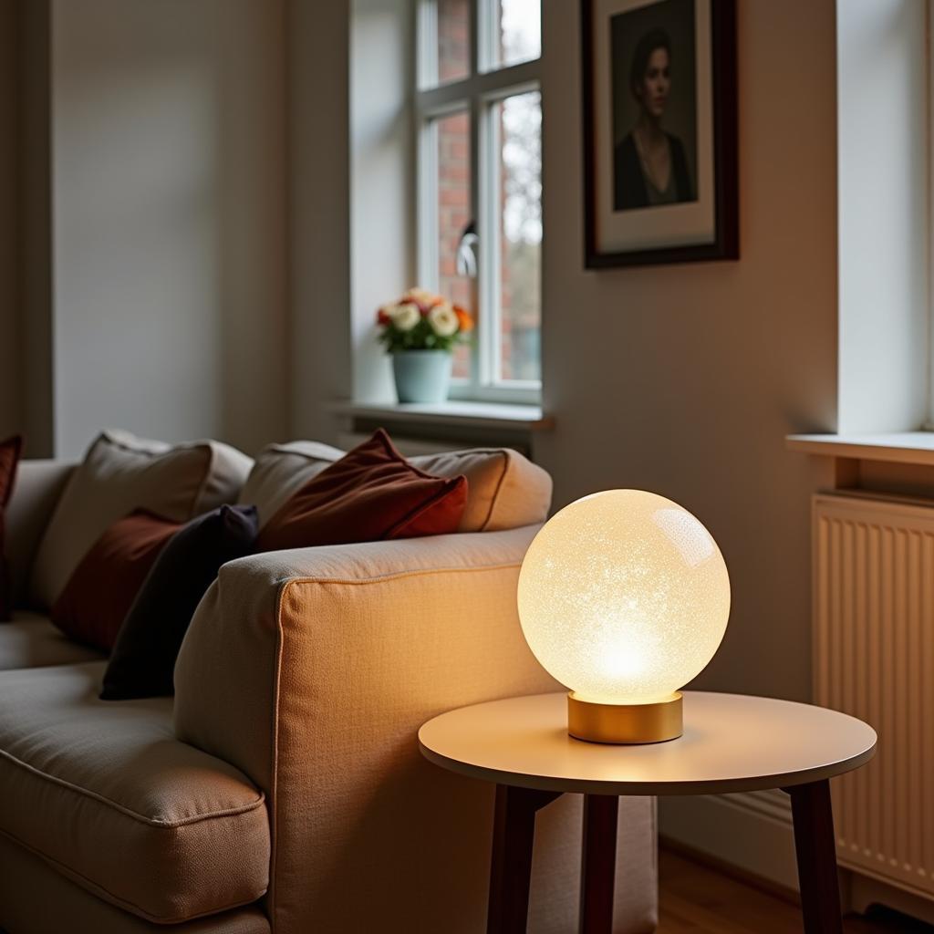 Zara Home crystal ball lamp illuminating a cozy living room