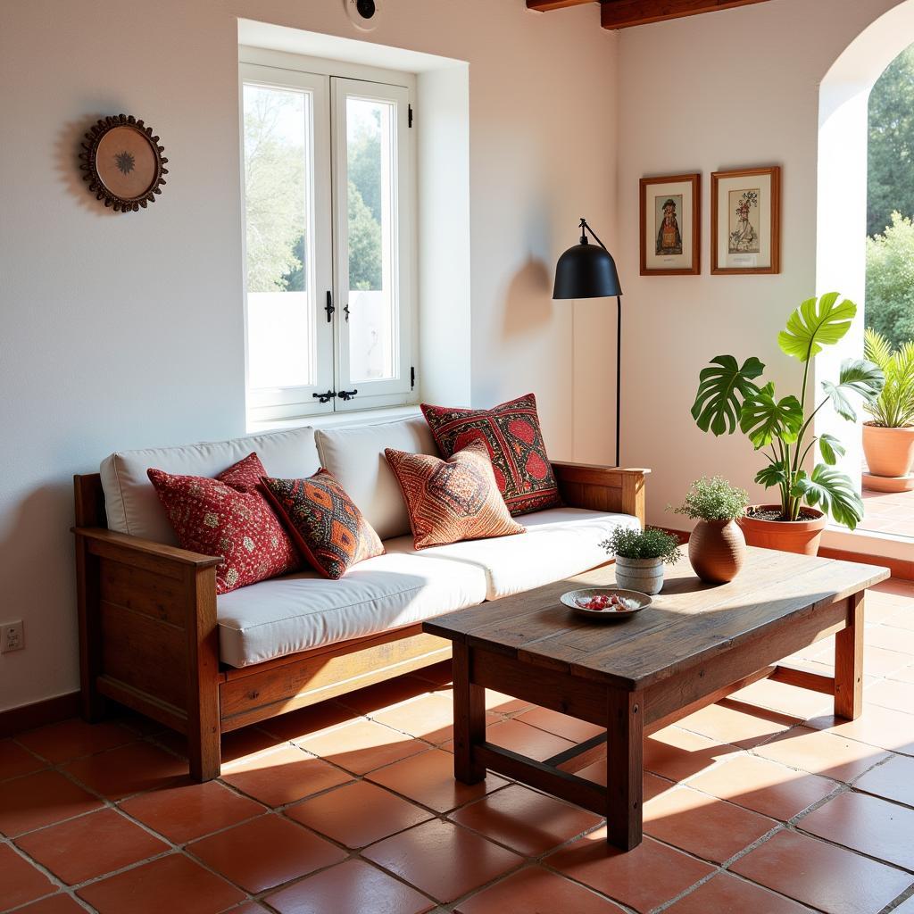 Zara Home cushions adding a touch of Spanish elegance to a villa living room