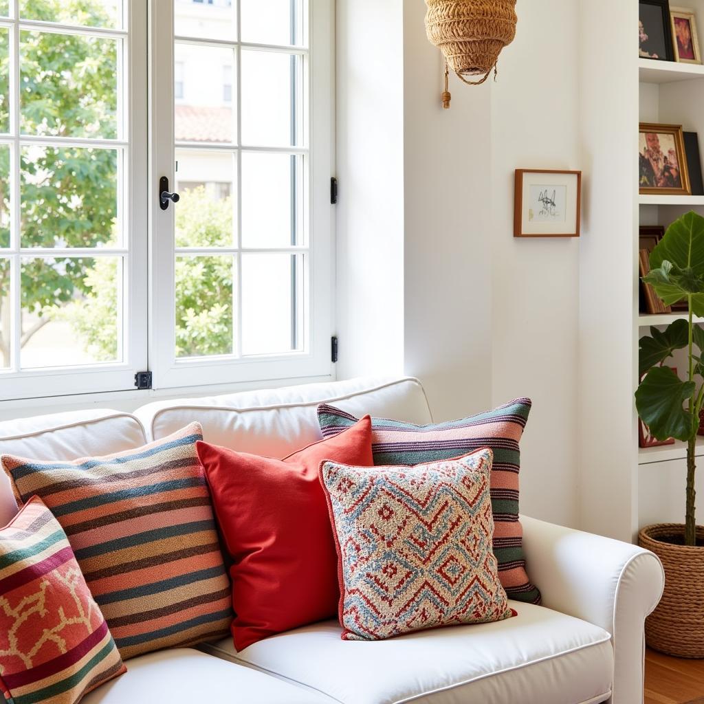 Zara Home cushions adorn a sofa in a Spanish villa