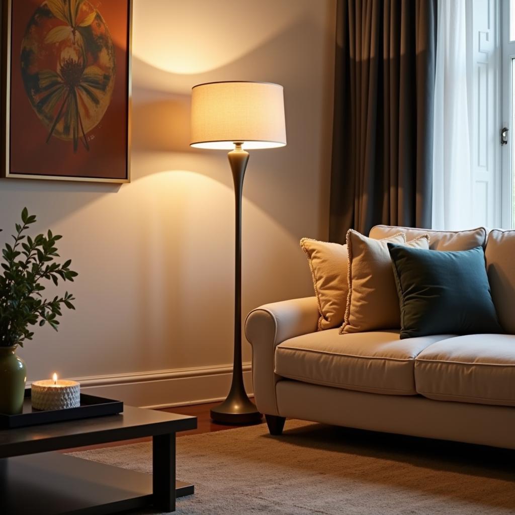 Zara Home floor lamp illuminating a cozy living room