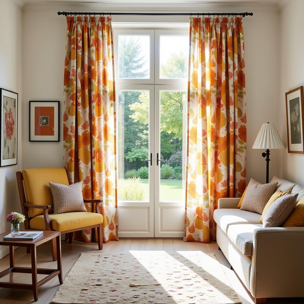 Zara Home floral curtains add a touch of Spanish elegance to a bright and airy living room