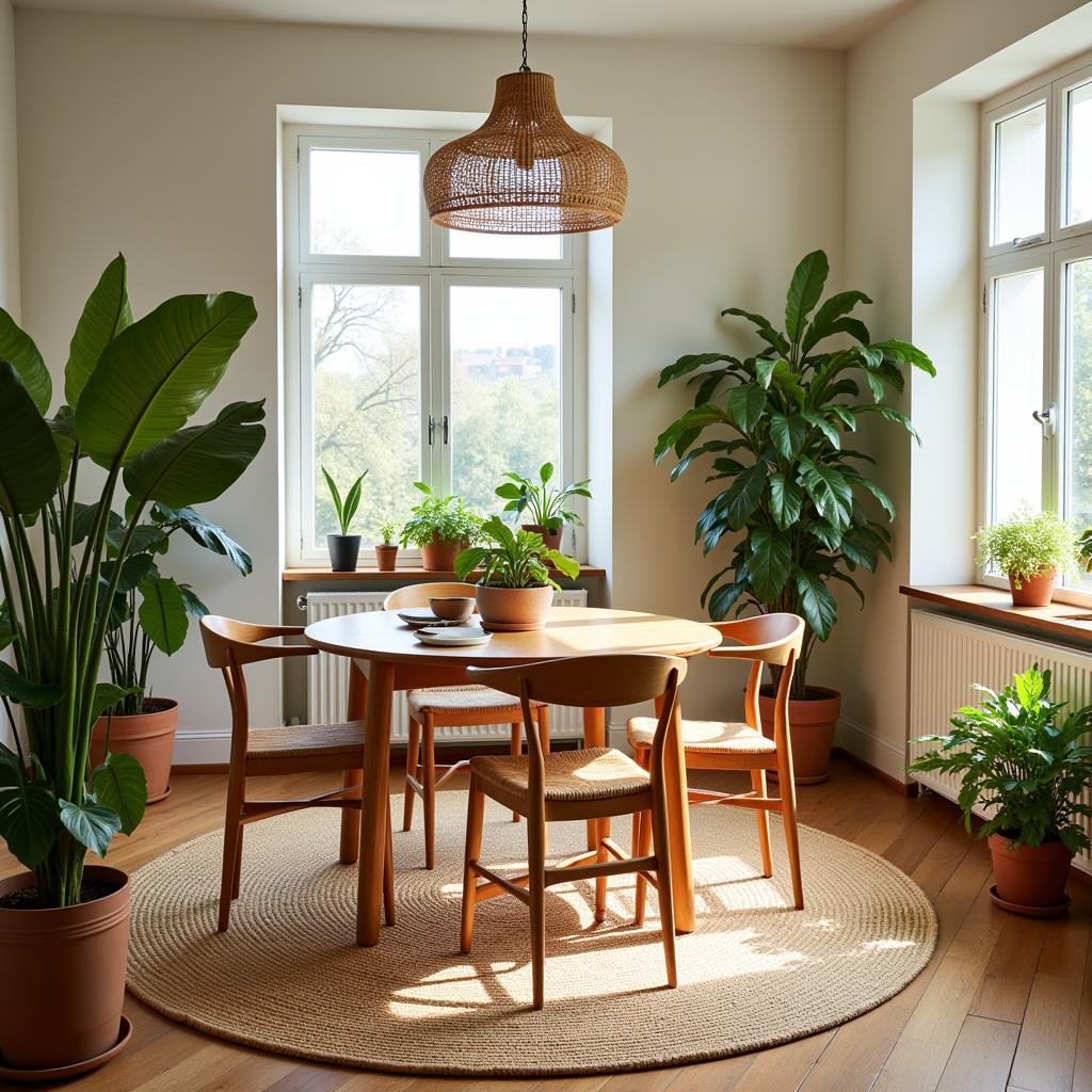 Zara Home jute rug in a bright dining area