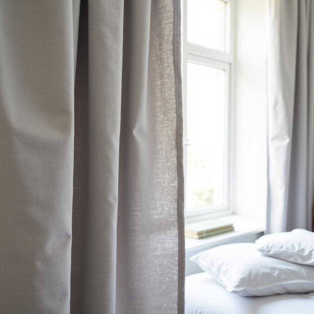 Close-up of Zara Home linen curtains in a bedroom