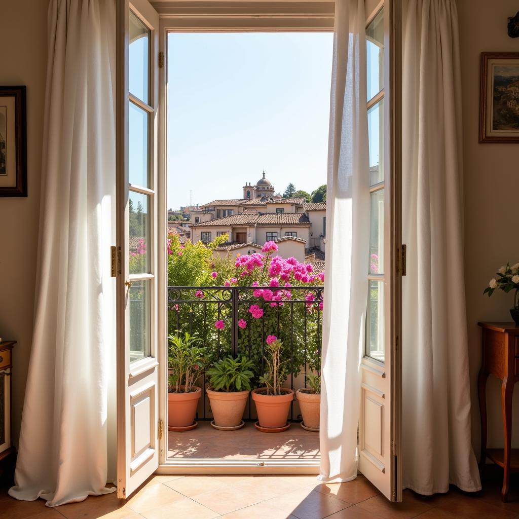 Zara Home linen curtains in a Spanish-inspired living room