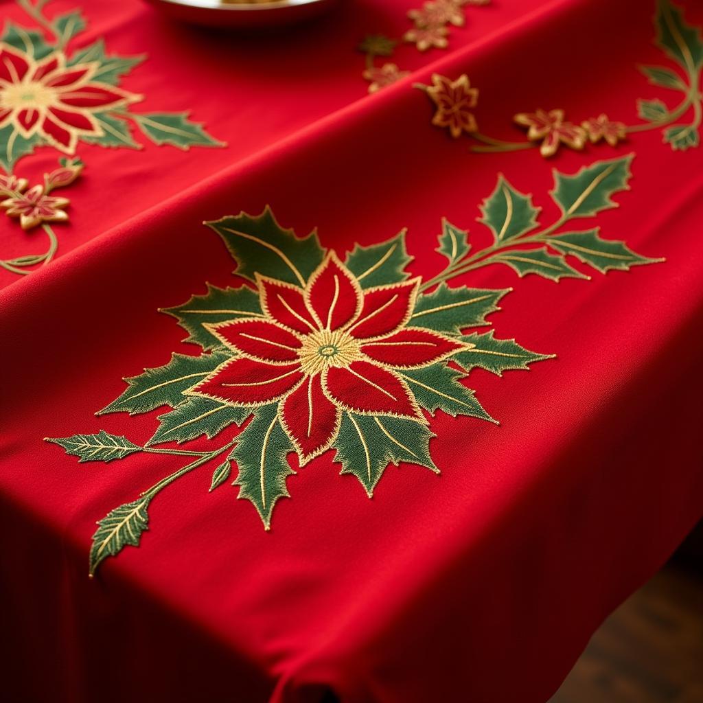 Classic Red Christmas Tablecloth with Gold Embroidery