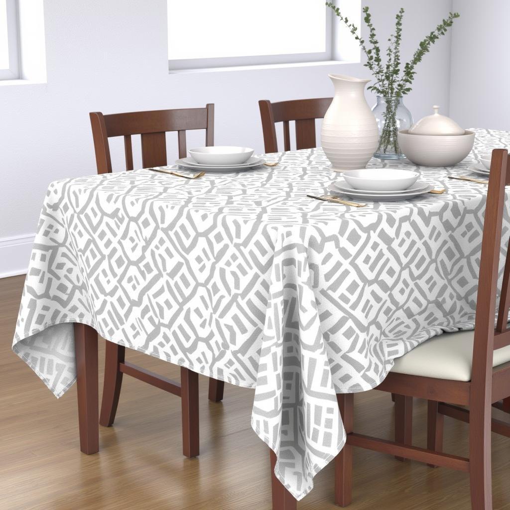 Modern Geometric Christmas Tablecloth in Silver and White