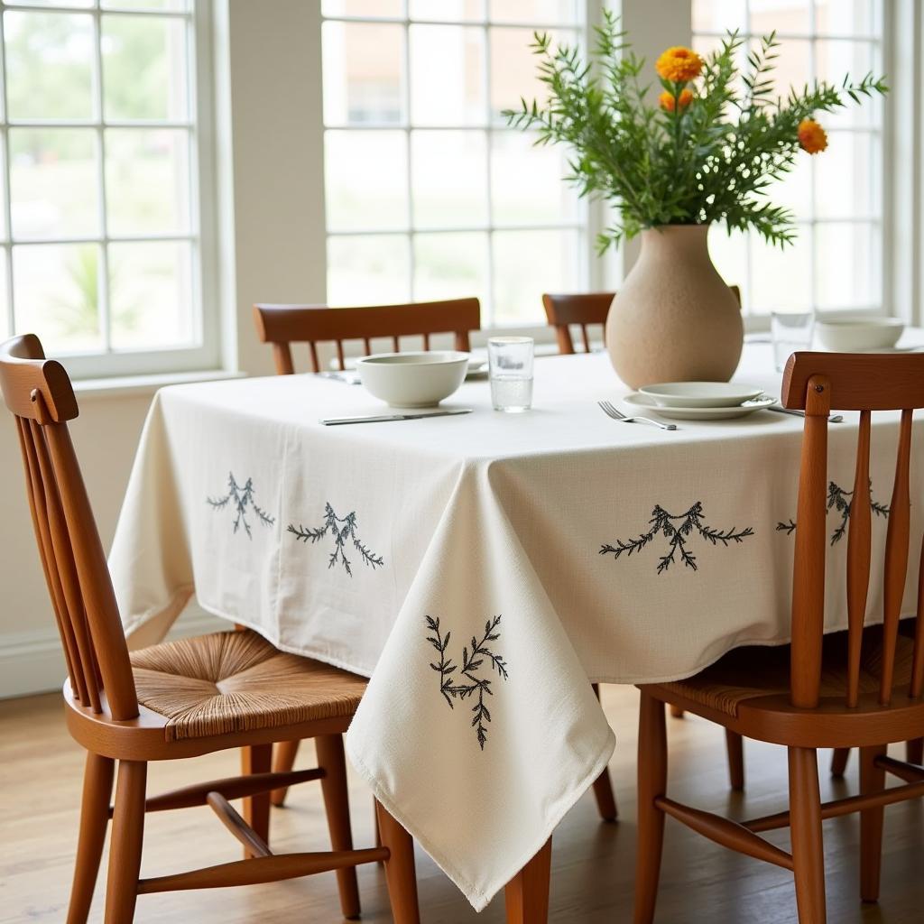 Natural Linen Tablecloth with Delicate Embroidery for Everyday Use