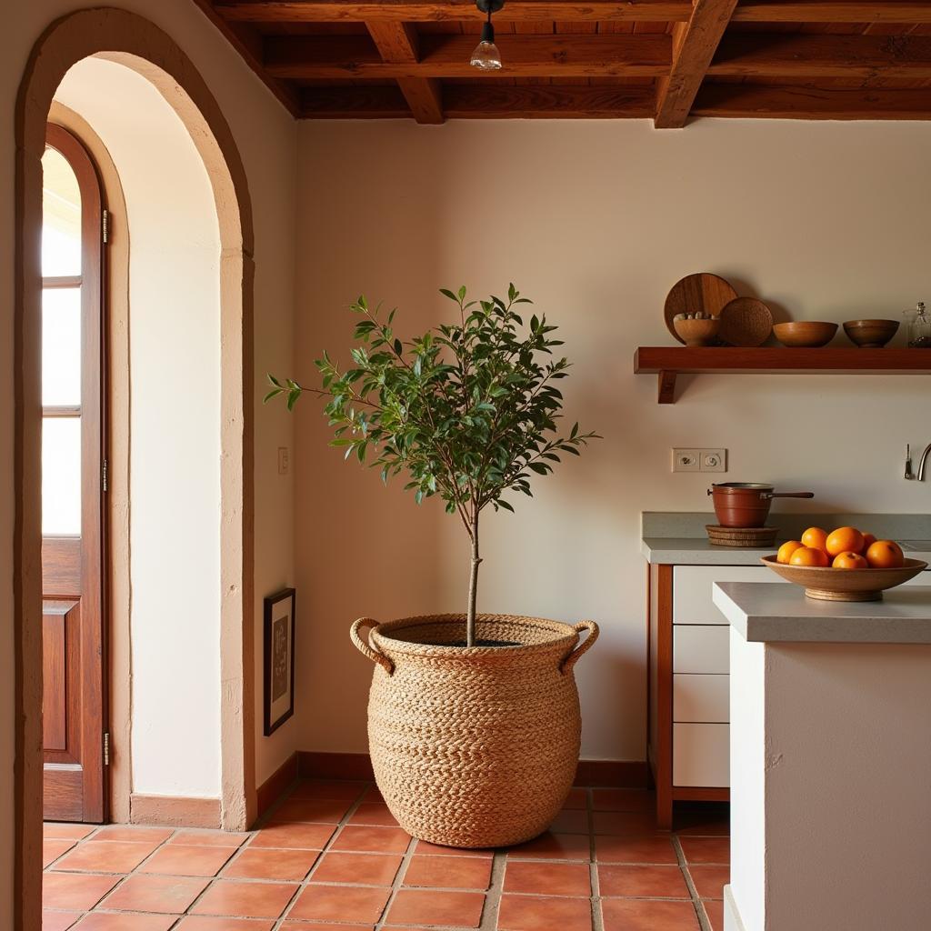 Rustic Zara Home Papelera in a Traditional Spanish Kitchen