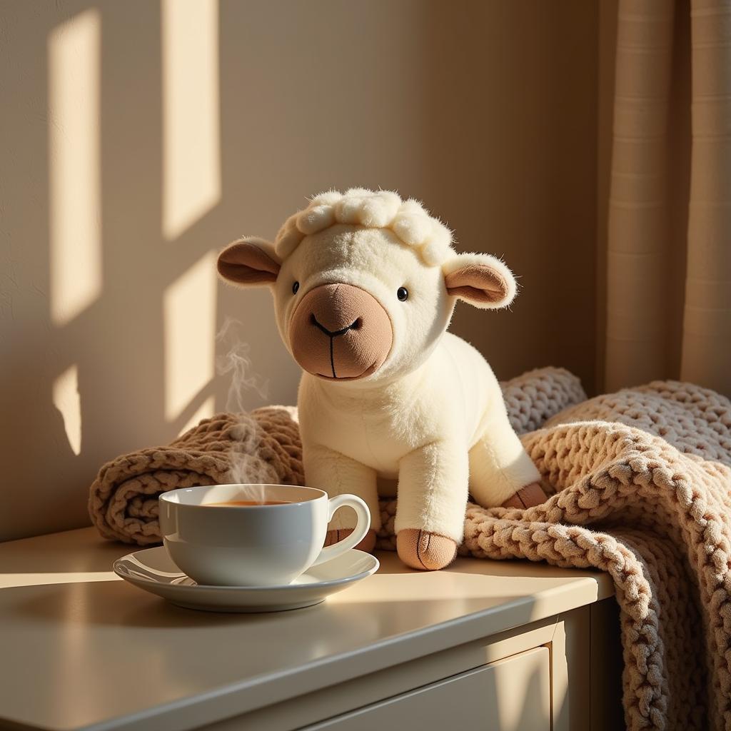 Zara Home Peluche Oveja Sheep Plushie on a Bedside Table