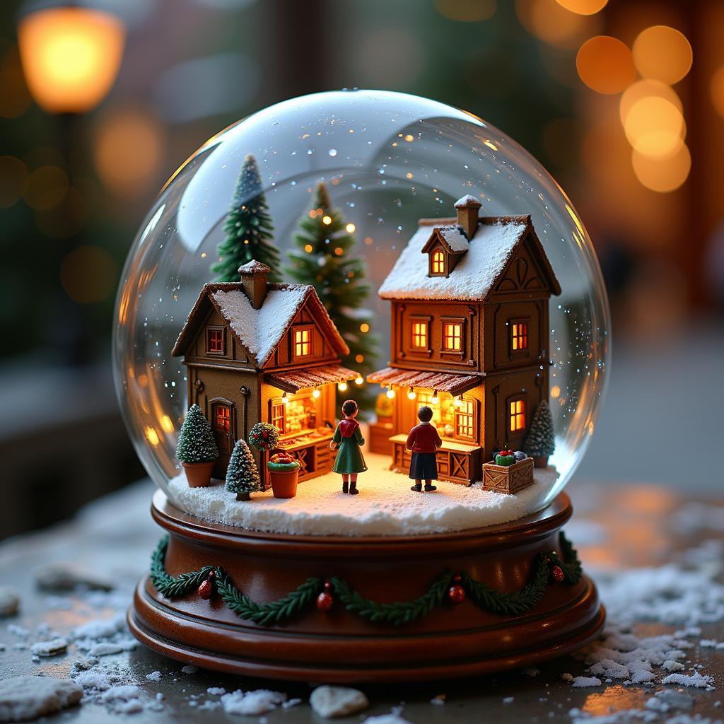 A Zara Home snow globe showcasing a bustling Spanish Christmas market.